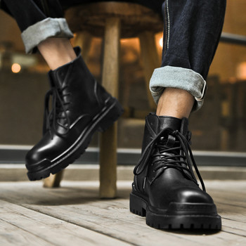 Μαύρες μπότες για ζευγάρια για το φθινόπωρο και το χειμώνα Αντιολισθητικές και ανθεκτικές στην εργασία Φορέστε υψηλής ποιότητας και άνετες δερμάτινες μπότες για ζευγάρια