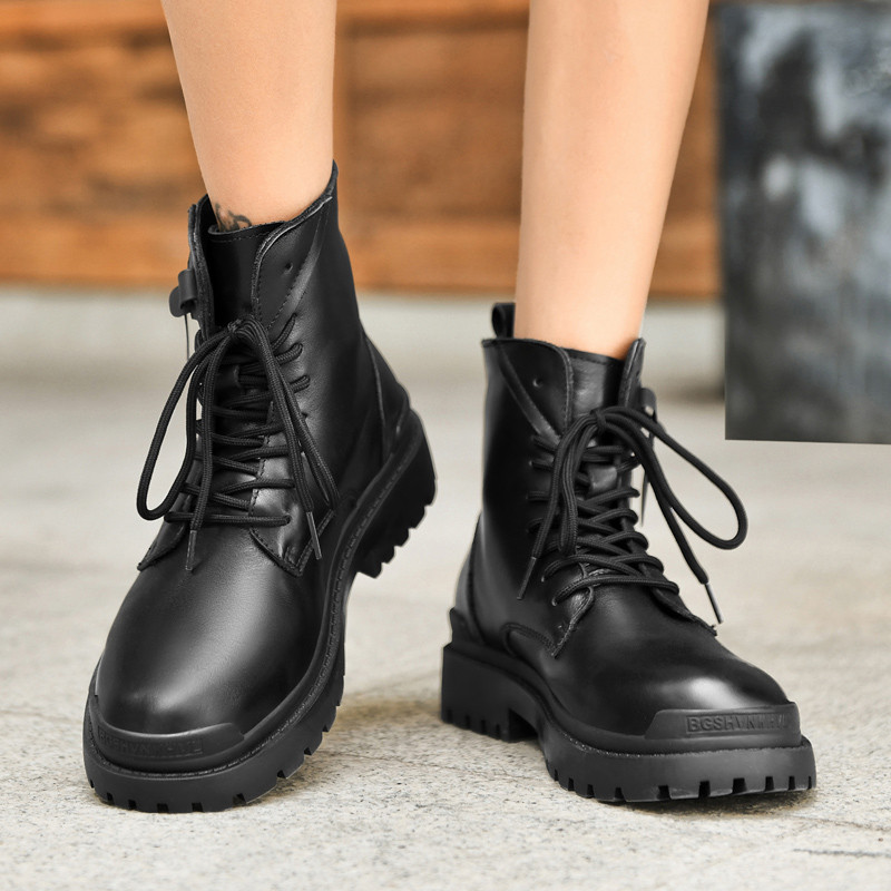 Μαύρες μπότες για ζευγάρια για το φθινόπωρο και το χειμώνα Αντιολισθητικές και ανθεκτικές στην εργασία Φορέστε υψηλής ποιότητας και άνετες δερμάτινες μπότες για ζευγάρια