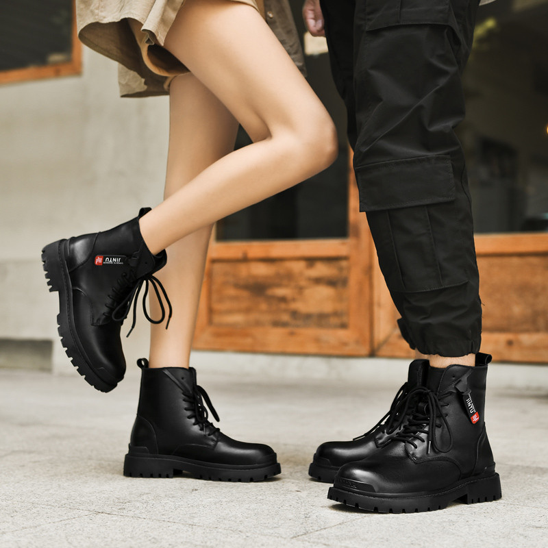 Μαύρες μπότες για ζευγάρια για το φθινόπωρο και το χειμώνα Αντιολισθητικές και ανθεκτικές στην εργασία Φορέστε υψηλής ποιότητας και άνετες δερμάτινες μπότες για ζευγάρια