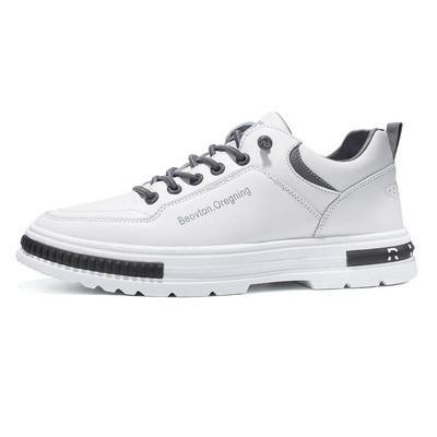 Pantofi casual pentru bărbați, respirabili, pantofi de designer din piele, asortați, cu platformă, pentru mers, cu talpă groasă, pantofi alb/negri pentru bărbați