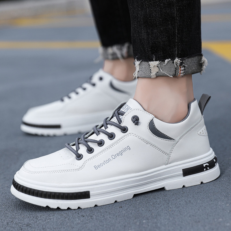 Ανδρικά παπούτσια Casual Ανδρικά παπούτσια που αναπνέουν, επώνυμα δερμάτινα ασορτί πάνινα παπούτσια Πλατφόρμα για περπάτημα με χοντρή σόλα Λευκά/Μαύρα ανδρικά παπούτσια