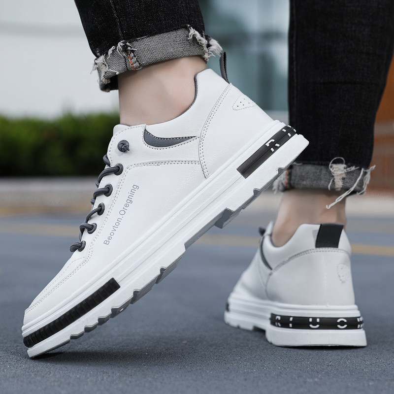 Ανδρικά παπούτσια Casual Ανδρικά παπούτσια που αναπνέουν, επώνυμα δερμάτινα ασορτί πάνινα παπούτσια Πλατφόρμα για περπάτημα με χοντρή σόλα Λευκά/Μαύρα ανδρικά παπούτσια