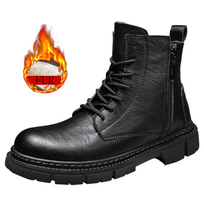 Cizme noi Cizme pentru bărbați 2023 Cizme de iarnă în aer liber din pluș Păstrați căldura Înaltă pentru bărbați Pantofi casual Design clasic Cizme cu fermoar lateral