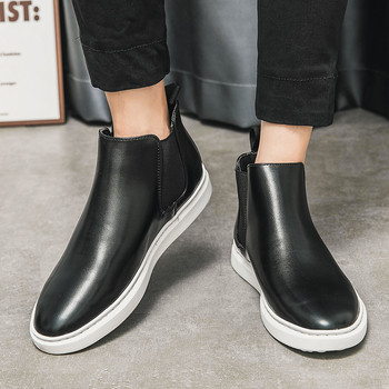 Χειμερινές ανδρικές μπότες Chelsea Μαύρες δερμάτινες μπότες Λευκή σόλα Κοντές μπότες υψηλής ποιότητας Μαλακή σόλα Άνετες ψηλές μπότες μόδας