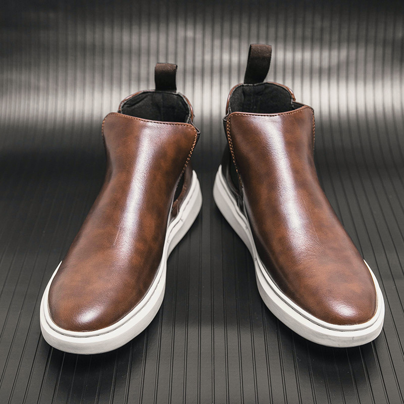 Χειμερινές ανδρικές μπότες Chelsea Μαύρες δερμάτινες μπότες Λευκή σόλα Κοντές μπότες υψηλής ποιότητας Μαλακή σόλα Άνετες ψηλές μπότες μόδας
