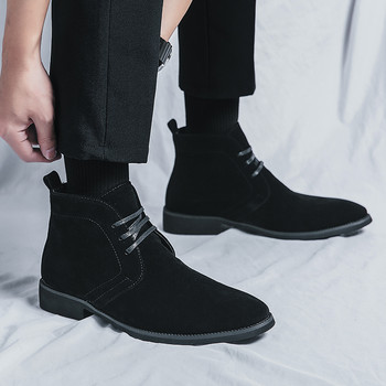 Χειμερινές Μπότες Plus Velvet Μαύρες Ανδρικές Μπότες Chelsea Υψηλής ποιότητας γούνινες μπότες Lace Up Fashion Cowboy Boots Plus Size 38-48 Ankle Boots