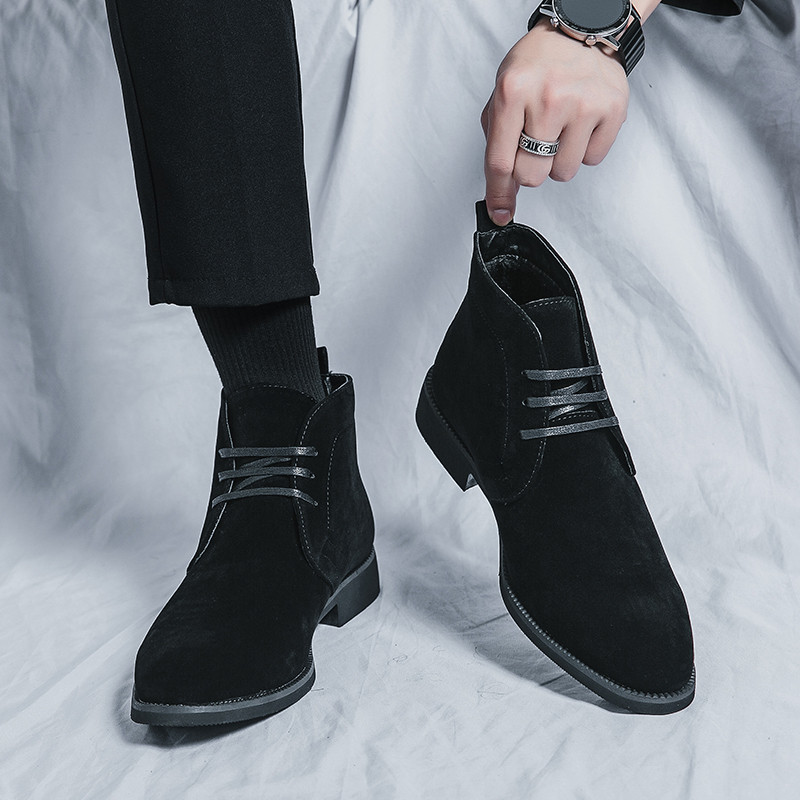 Zimné čižmy Plus Velvet Čierne Chelsea Pánske Čižmy Vysokokvalitné kožušinové čižmy Šnurovacie Módne Kovbojské Čižmy Nadrozmerné Členkové Čižmy 38-48