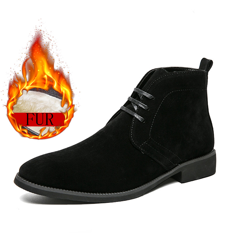 Zimné čižmy Plus Velvet Čierne Chelsea Pánske Čižmy Vysokokvalitné kožušinové čižmy Šnurovacie Módne Kovbojské Čižmy Nadrozmerné Členkové Čižmy 38-48