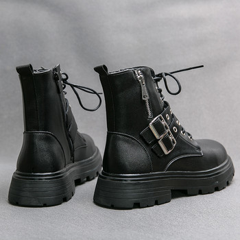 Ιταλικές χειμερινές μπότες μοτοσικλέτας αρσενικές μπότες πανκ Μαύρες μπότες Combat Δερμάτινες μπότες με χοντρό πάτο με στρογγυλή μύτη υψηλής ποιότητας