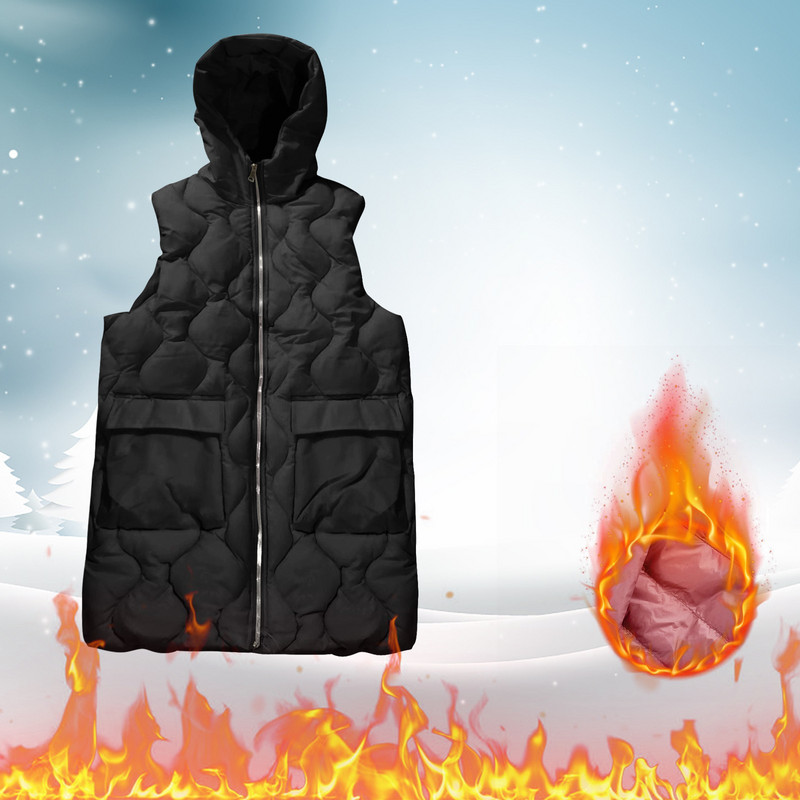 Χειμωνιάτικο ζεστό μεσαίου μήκους γιλέκα Γυναικεία αμάνικα γιλέκα με κουκούλα Παλτό Γυναικεία φαρδιά τσέπες Casual μπουφάν με φερμουάρ Γιλέκο Γυναικείο