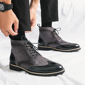 Ιταλικά μποτάκια χειμερινού πολυτελούς μάρκας Lace Up Μπότες Knight Ανδρικές μπότες με χοντρή σόλα με στρογγυλή σόλα Desert Μπότες καφέ Bullock Suede