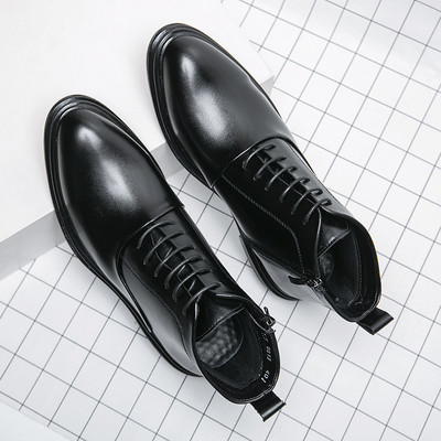 Cizme din piele pentru bărbați, cu fermoar și șireturi