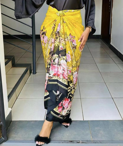 Fusta cu imprimeu din satin la moda de vara, femei africane, eleganta, OL, de inalta calitate, cu siret, cu imprimeu cu flori din satin, pentru femei