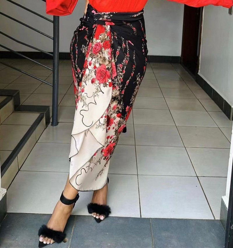 Fusta cu imprimeu din satin la moda de vara, femei africane, eleganta, OL, de inalta calitate, cu siret, cu imprimeu cu flori din satin, pentru femei