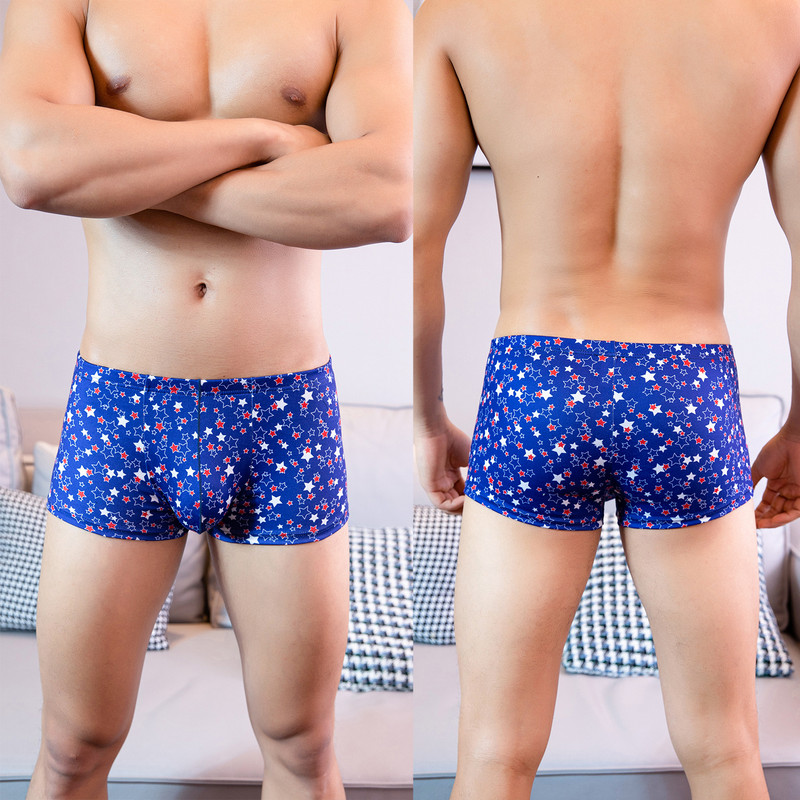 Spodná bielizeň Pánske Sexy Vrecko Vyduté Nohavičky Pánske Hviezdna Potlač Trunks Pánske Ice Silk Boxerky Mäkké Nohavičky Priedušné Šípkové Nohavičky