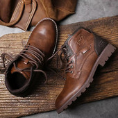 2023Νέες στρατιωτικές μπότες εξωτερικού χώρου Ανδρικά παπούτσια Vintage PU Δερμάτινα ανδρικά μποτάκια με κορδόνια Μπότες με κορδόνια Αντιολισθητικά casual παπούτσια