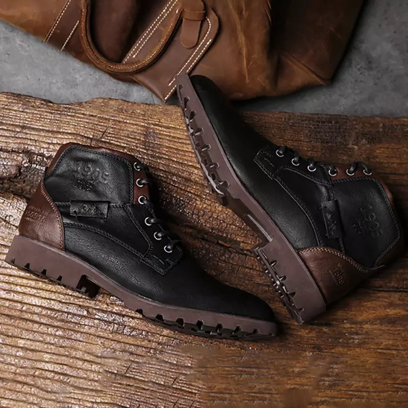 2023Νέες στρατιωτικές μπότες εξωτερικού χώρου Ανδρικά παπούτσια Vintage PU Δερμάτινα ανδρικά μποτάκια με κορδόνια Μπότες με κορδόνια Αντιολισθητικά casual παπούτσια