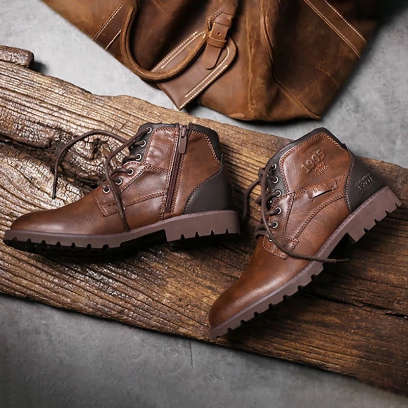2023Νέες στρατιωτικές μπότες εξωτερικού χώρου Ανδρικά παπούτσια Vintage PU Δερμάτινα ανδρικά μποτάκια με κορδόνια Μπότες με κορδόνια Αντιολισθητικά casual παπούτσια