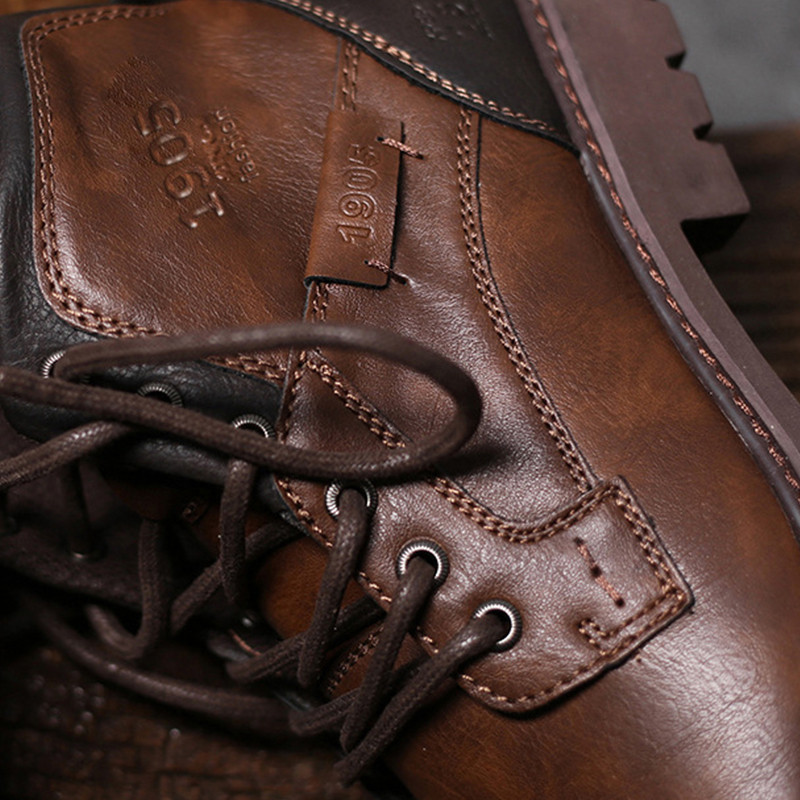2023Νέες στρατιωτικές μπότες εξωτερικού χώρου Ανδρικά παπούτσια Vintage PU Δερμάτινα ανδρικά μποτάκια με κορδόνια Μπότες με κορδόνια Αντιολισθητικά casual παπούτσια