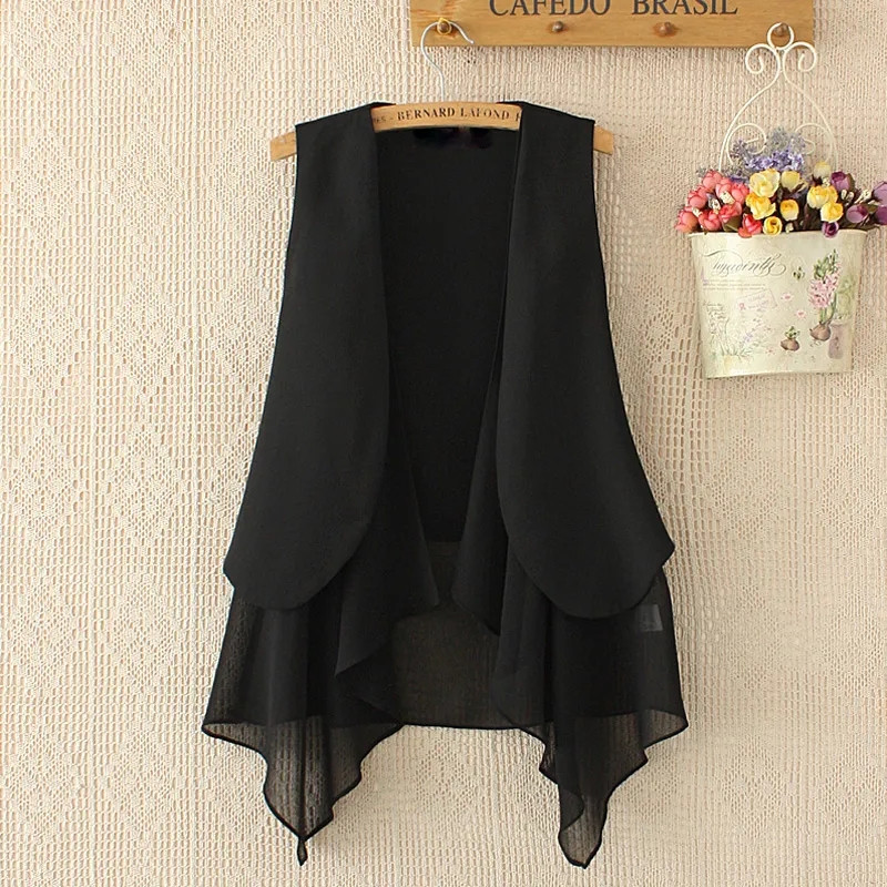 Vestă din șifon pentru femei, vara 2023, noua culoare solidă, cardigan cu temperament, vestă fără mâneci, vestă subțire pentru femei