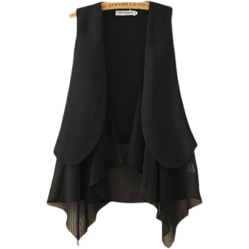 Vestă din șifon pentru femei, vara 2023, noua culoare solidă, cardigan cu temperament, vestă fără mâneci, vestă subțire pentru femei