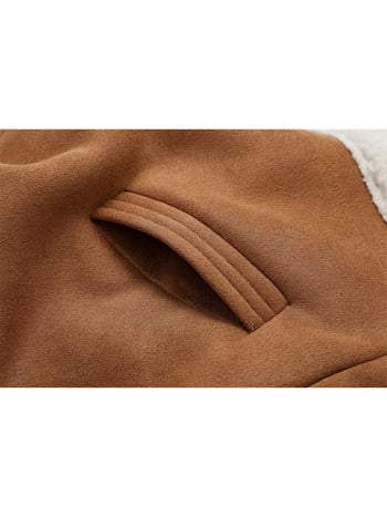 TRAF Ζεστό γιλέκο από μαλλί ψεύτικο αρνί Γυναικείο μοδάτο αμάνικο τσέπες Χοντρά γιλέκα Γυναικεία 2023 Κομψά γιλέκα με στρογγυλό γιακά χειμώνα