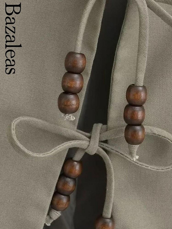 2023 Bazaleas Store Traf Γυναικείο γιλέκο Bohimian Beaded δεμένο λινό γιλέκο V λαιμό Γυναικείο γιλέκο που ξεπερνά τα επίσημα ρούχα