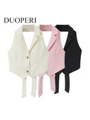 DUOPERI Γυναικεία μόδα Μασίφ γιλέκα χωρίς πλάτη με κορδόνια vintage αμάνικα μπουφάν με λαιμόκοψη Γυναικεία κομψά φανελάκια