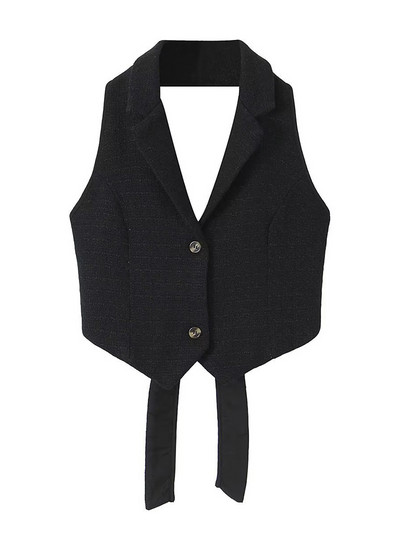 DUOPERI Γυναικεία μόδα Μασίφ γιλέκα χωρίς πλάτη με κορδόνια vintage αμάνικα μπουφάν με λαιμόκοψη Γυναικεία κομψά φανελάκια