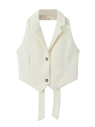 DUOPERI Γυναικεία μόδα Μασίφ γιλέκα χωρίς πλάτη με κορδόνια vintage αμάνικα μπουφάν με λαιμόκοψη Γυναικεία κομψά φανελάκια