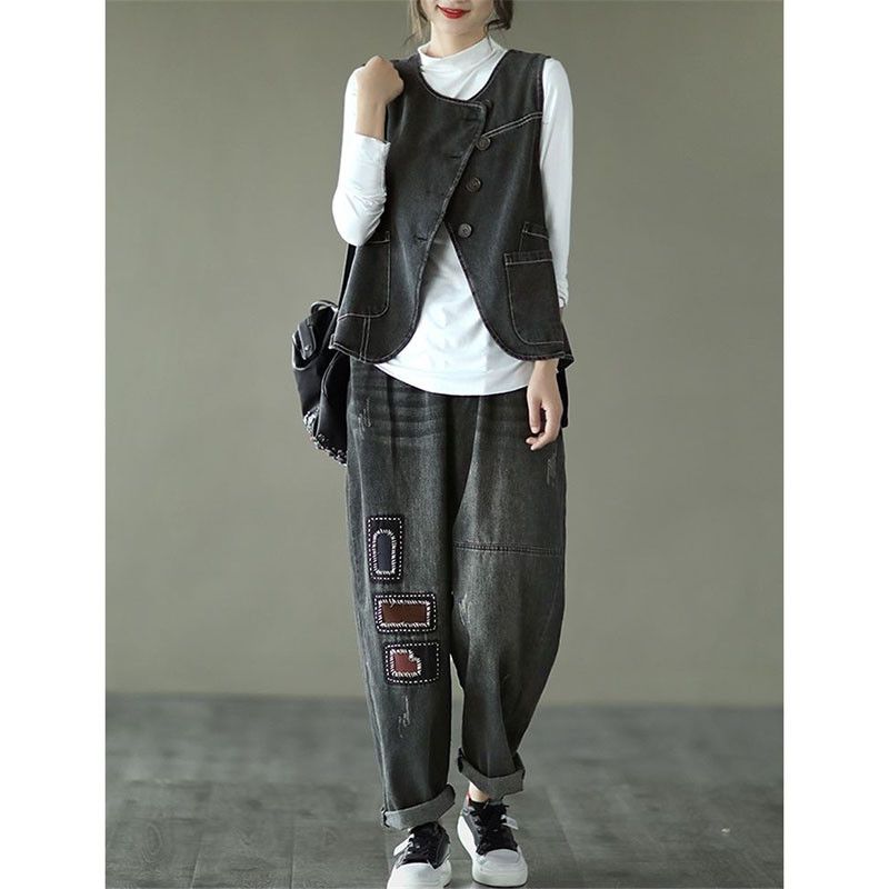 Γυναικείο τζιν γιλέκο μπουφάν 2023 Νέα άνοιξη και φθινόπωρο, κομψό γυναικείο παλτό με τετράγωνο λαιμό, casual αμάνικο γυναικείο καουμπόικο φανελάκι