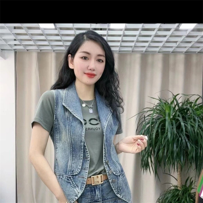 Jachetă de damă, primăvară și toamnă 2023, la modă nouă, fără mâneci, versatilă, pentru damă, vestă din blugi, haină scurtă, elegantă, pentru femei.