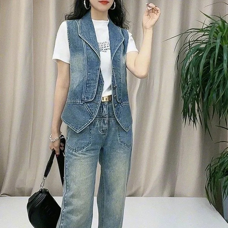 Jachetă de damă, primăvară și toamnă 2023, la modă nouă, fără mâneci, versatilă, pentru damă, vestă din blugi, haină scurtă, elegantă, pentru femei.