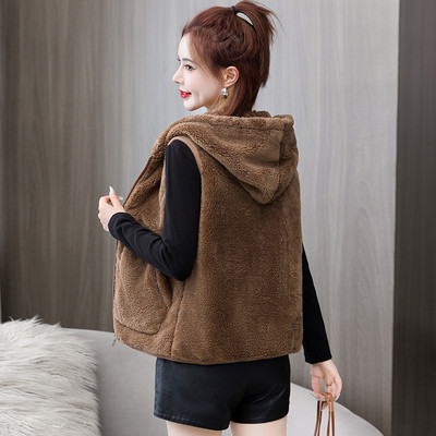 Φθινοπωρινό Χειμώνα Γυναικείο παλτό φλις κοραλλιών με κουκούλα αμάνικο μπουφάν Tank Top Warm shake Fleece γιλέκο Γυναικείο γιλέκο Chaleco Mujer