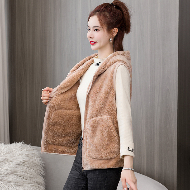 Φθινοπωρινό Χειμώνα Γυναικείο παλτό φλις κοραλλιών με κουκούλα αμάνικο μπουφάν Tank Top Warm shake Fleece γιλέκο Γυναικείο γιλέκο Chaleco Mujer
