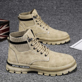 Ανδρικά παπούτσια 2023, φθινοπωρινά, αντιολισθητικά, άνετα μποτάκια αστραγάλου με ραφή με το χέρι Casual ανδρικά loafers Κλασικά ρετρό φλατ παπούτσια Δερμάτινες μπότες