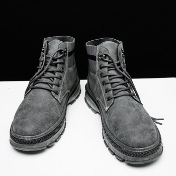 2023 Мъжки обувки Есенни неплъзгащи се удобни боти до глезена Ежедневни мъжки мокасини с ръчни шевове Класически ретро плоски обувки Кожени ботуши