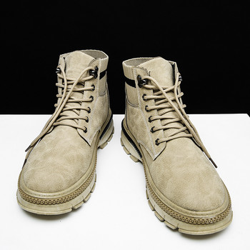 2023 Мъжки обувки Есенни неплъзгащи се удобни боти до глезена Ежедневни мъжки мокасини с ръчни шевове Класически ретро плоски обувки Кожени ботуши