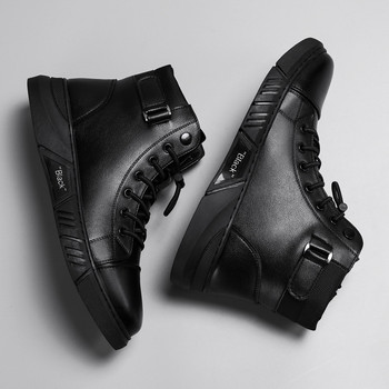 2023 Δερμάτινες μπότες πλατφόρμας με κορδόνια Ανδρικές μπότες casual μοντέρνες και ταιριαστές Άνετα αθλητικά παπούτσια Μαύρα Ανδρικά μποτάκια υψηλής ποιότητας
