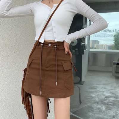 Γυναικεία Στρατιά Πράσινη Κοντή Φούστα Τζιν Cargo Κορδόνι Ψηλόμεσης Μίνι Φούστες Γυναικείες Y2K Streetwear Μεγάλη τσέπη Φούστες σε γραμμή Α Ρούχα