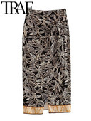 TRAF Fuste lungi cu talie înaltă pentru femei, cu imprimeu vintage, Y2k, mozaic, cu papion, cu fantă laterală, fustă midi pentru femei, vară 2023, subțire