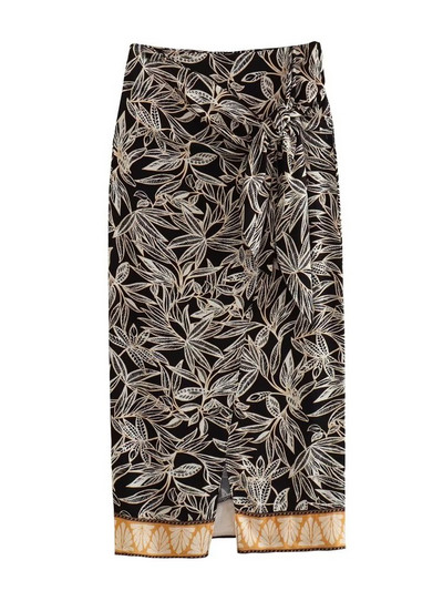 TRAF Fuste lungi cu talie înaltă pentru femei, cu imprimeu vintage, Y2k, mozaic, cu papion, cu fantă laterală, fustă midi pentru femei, vară 2023, subțire