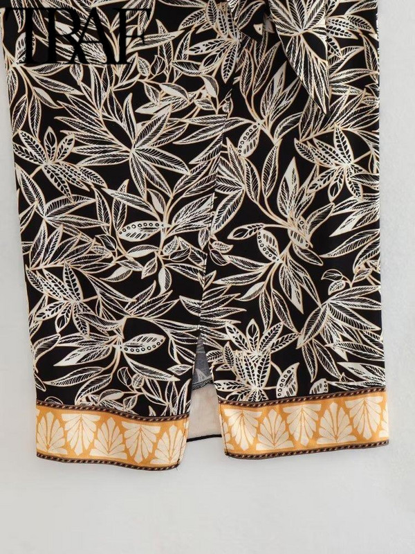 TRAF Fuste lungi cu talie înaltă pentru femei, cu imprimeu vintage, Y2k, mozaic, cu papion, cu fantă laterală, fustă midi pentru femei, vară 2023, subțire