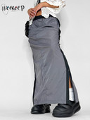 Dámska streetwear ležérna dlhá sukňa Weekeep so sťahovacou šnúrkou, nízkym pásom, rozparkom a prešívanými bočnými pruhmi