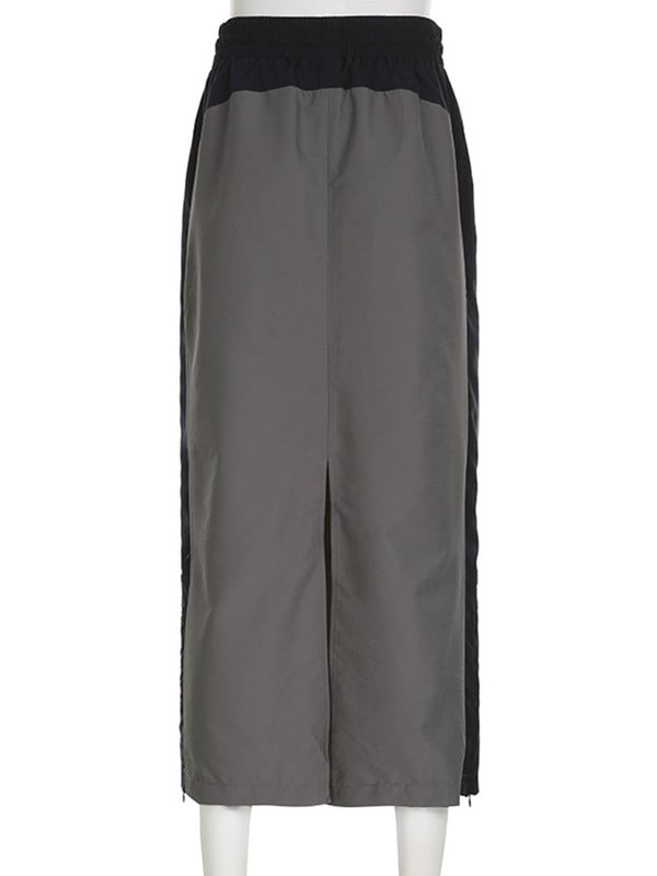 Dámska streetwear ležérna dlhá sukňa Weekeep so sťahovacou šnúrkou, nízkym pásom, rozparkom a prešívanými bočnými pruhmi