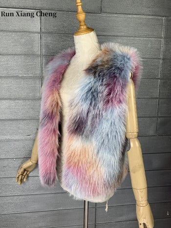 Γυναικείο χειμερινό γούνινο παλτό 2023 Νέο γούνινο γούνινο ψεύτικο μαλλί με δέσιμο, κομψό και κομψό, πολυτελές γούνινο γιλέκο προστασίας του περιβάλλοντος