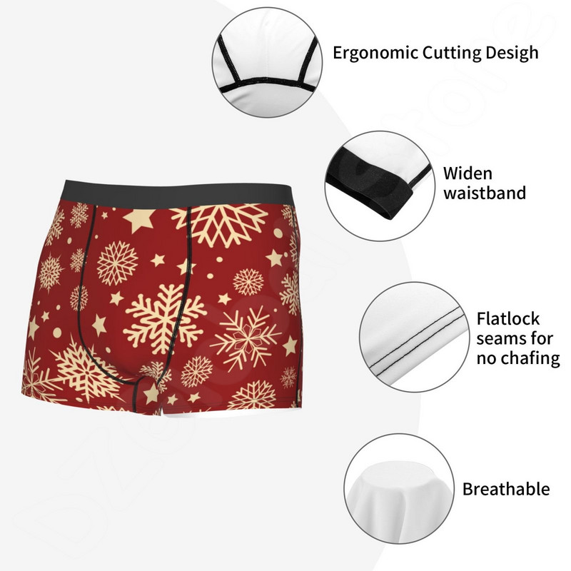 Sretan Božić S pahuljama Muško donje rublje Xmas Tree Crvene muške gaćice Prozračne udobne bokserice velike veličine