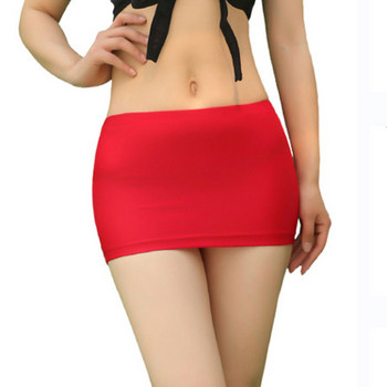 Σέξι γυναίκες Ice Silk στενή Pencil Φούστα Χαριτωμένη λεία φούστα Micro Mini Διαφανής φούστα Cosplay OL Erotic Wear Candy Color