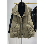 2023, toamnă/iarnă, vestă nouă din bumbac, vestă pentru femei, modă coreeană, stil scurt, haină relaxată, fără mâneci