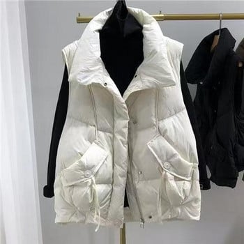 Φθινόπωρο/χειμώνας 2023 Νέο γιλέκο από βαμβακερή επένδυση Γυναικείο κορεατικό γιλέκο κοντό στυλ Χαλαρό παλτό χωρίς μανίκια